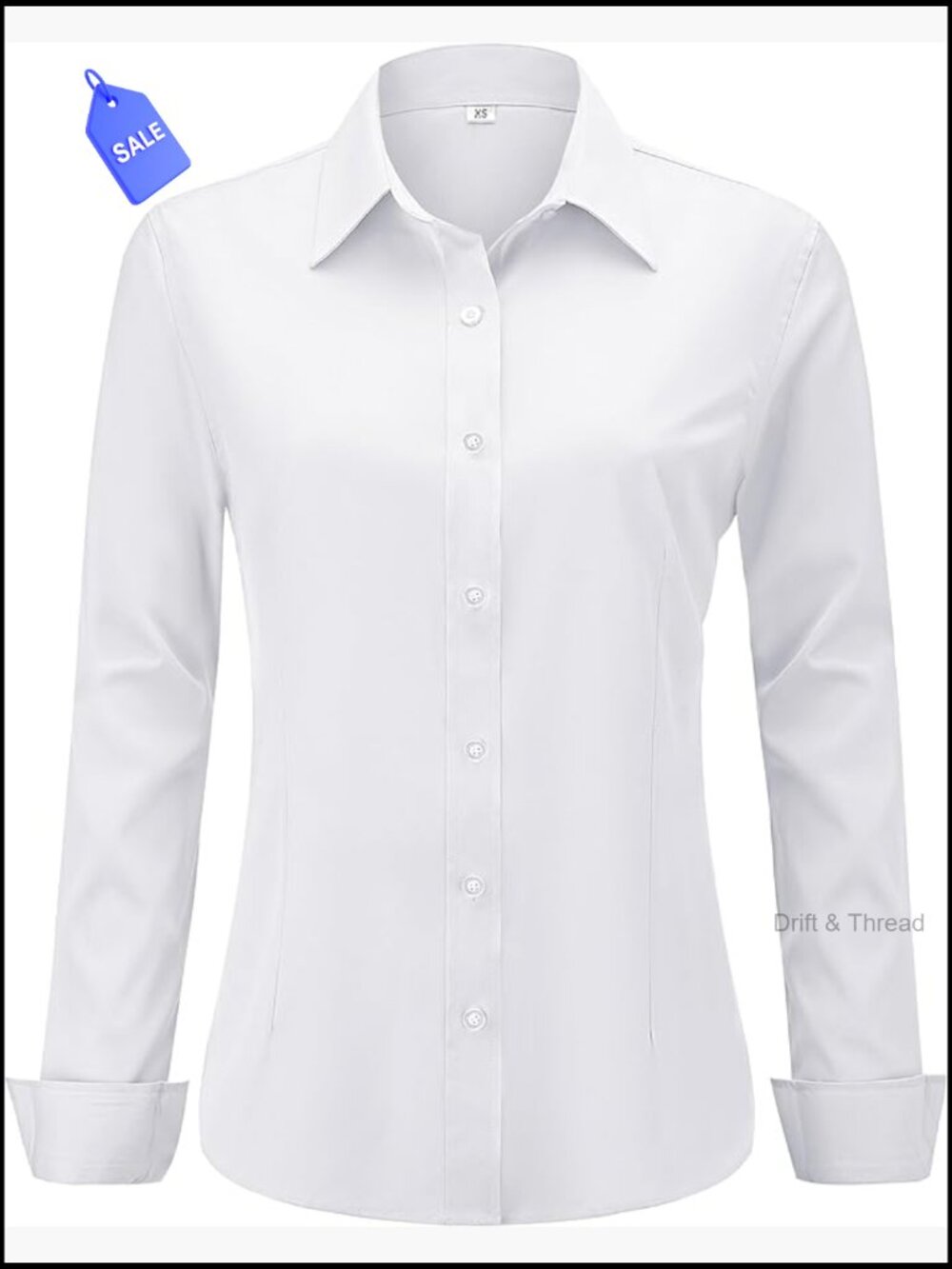 Button Down Dress Shirt Long Sleeve Work Blouse Wrinkle-Free Stretch XXS-6XL